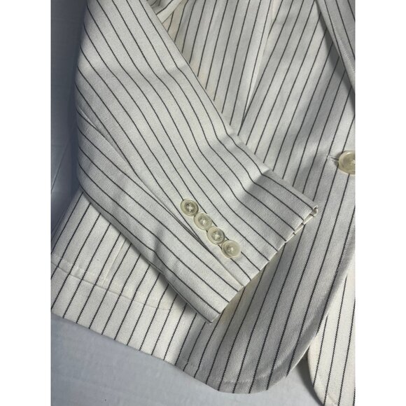 Lauren Ralph Lauren Ivory Pinstripe Blazer Jacket Sz 10  Lined Linen Blend - Picture 9 of 14